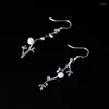 Dangle Oorbellen S925 Sterling Zilver Chinese Etnische Stijl Parel Retro Esthetische Literaire Tak Vrouwelijke Poeder Zirkoon Oorhaken