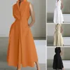 Loose Fit Dress Elegant Aline Midi with Lapel Button Detail High Waist for Formal Commute Style Big Swing Women 240313