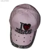 Ball Caps WJ2381 i red heart Jesus Denim jeans cloth Artificial stones bling Cotton Baseball Cs L240314