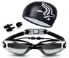 نظارات السباحة مع قبعة وقابس الأذن مقطع الأنف بدلة مقاومة للماء أكواب سباحة مضادة للرياضة