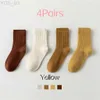 Kids Socks New Autumn Korean Version Of The 4 Pairs Of Solid-Coloured Childrens Socks Boys Girls Mid-Calf Socks Versatile Leisure Sports S YQ240314