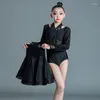 Stage Wear Children'S Latin Dance Clothes Girls Black Long Sleeves Halter Dress Ballroom Competition Dresses SL5813
