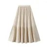 Юбки, повседневная длинная плиссированная юбка для женщин, весна-лето 2024, универсальные однотонные женские трапециевидные формы миди с высокой талией