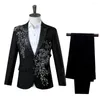 Mäns kostymer Elegant Appliced ​​Two-Piece Suit for Wedding Banket Host Dance Prom Christmas Costume Men Blazer Chinese Style