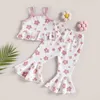 Kledingsets Pudcoco Kids Baby Meisjes Zomeroutfits Casual bloemenprint Mouwloos Ruches hemdje en elastische uitlopende broek 2-delige set 1-5T