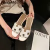 Orans Hausschuhe Damen Slipper Damen Sandalen Damen Sandale Sommer Temperament Htype Frühling Leder Herren und Retro Classic Palmprint v