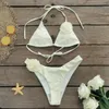 2024 Sexig vit 3D Flower Solid Two Piece Push Up Bikini Set Luxury Badkläder Kvinnor Baddräkt Beachwear Summer Bathing Suit