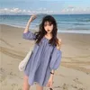 Casual Dresses Summer Korean-stil Purple Dress Women's Off-Shoulder Dungaree Woman Vestido de Mujer Femme Robe