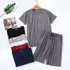 Heren Nachtkleding Nekset Geschikt Dun Slijtage Informeel Plus Voor Modaal Shorts Pyjama Dagelijks Thuis Pyjama met korte mouwen Rond Zomermaat