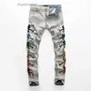 Mens Jeans Streetwear Trendy Skull Embroidery On Both Sides Denim Pants Hip Hop Fashion White Tapered Trousers