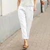 Kvinnors byxor kvinnor kläder 2024 sommar vintage bomull linne lös strand harem casual elastisk hög midja solida byxor kvinnlig pantalon