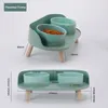 Cat Double Bowl Safety with Wood Stand och Silicone Matt Kitten Puppy Food Water Feeding Elevated Dish Dog Supplies Spill Proof 240304