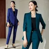 Calças femininas de duas peças manga comprida um botão cor sólida vermelho negócios wear colarinho branco commuter lago azul uniformes de trabalho terno marinho