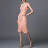 Casual Dresses Vintage 1920-tals klaffen Great Gatsby Dress O-Neck Cap Sleeve Sequin Fringe Party Midi Vestidos Verano Summer