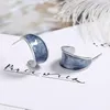 Boucles d'oreilles à clous en argent 925, aiguille Simple et mignonne, petit émail géométrique pour femmes, bijoux bleu foncé, goutte d'huile, accessoires féminins