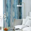 Gordijnen eenvoudige Boheemse stijl gradiënt blauw gestreept met blad thuis textuur gordijnen voor woonkamer highgrade blackout slaapkamer #4