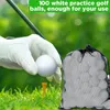 100 datorer Golfövning Boll Hollow Golf Ball Hollow Golf Plastic Ball With Mesh Drawstring Storage Påsar för träning 240301