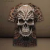 Męskie koszulki T-sens T-shirt gorąca wyprzedaż Nowa nadruk 3D Tops Summer Skull Printing Drukowanie okrągłe szyję krótki horror moda swobodna mężczyzna pullover y240321