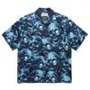 Men's Casual Shirts Poster Pattern WACKO MARIA Hawaii Beach Men Woman Loose Lapel Summer Style Short Sleeve