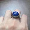 Cluster Ringe 1 teile/los Natürliche Lapis Lazuli Ring S925 Sterling Silber Eingelegte Geometrische Runde Retro Ethnischen Stil Frau Schmuck Anillos mujer