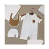 مجموعات الملابس Cotton Kids الأطفال حديثي الولادة مجموعة الأطفال طفل طفل طفل يضيف قبعة وبدلة مريلة ملابس الصيف بوي فتاة رومبير إسقاط التسليم OTMKX