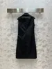 PRAD2024デザイナーブランドラペルノースリーブジッパードレスレディースシャツガールブラックドレス女性用服コットンシャツプラッドシャツの誕生日プレゼント