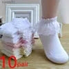 Chaussettes enfants 10 paires/lot bébé filles enfants chaussettes dentelle à volants princesse maille enfants cheville courte respirant coton blanc rose bleu enfant en bas âge chaussette yq240314