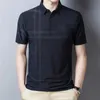 Summer Polo Turn-Down Collar Kort ärm T-shirt Mens Printed Loose Mercerized Cotton Strip Plaid Button Fashion Tops 240312