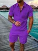 Мужские комплекты Athleisure с коротким рукавом на молнии, рубашка поло и шорты, комплект из 2 предметов, летняя мужская мода 240228