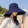 Brede rand hoeden Japan en Zuid -Korea grote hoed dames lente zomer opvouwbare reis zon solide kleur casual visser