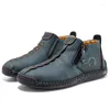 Stövlar högkvalitativa läder män skor Set Foot Casual Slip on Loafers Flats Moccasins Plus Size Handgjorda