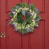 Guirnalda de flores decorativas para puerta delantera, corona de hojas artificiales de primavera vibrante con simulación realista para decoración del hogar