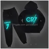 Giyim Setleri Cr7 Ronaldo Kids Hoodies Pantolon 2 PCS/Set Trailsuit Çocuk Un Rahat aydınlık Kapüşonlu Sweatshirt ve Harem 2-14y 201 Dhhoz