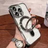 Clear Plating Magnetic Ring Armband Stand för Magsafe Cases Soft TPU stötsäkert täckning med kameralins Filmskydd för iPhone 15 14 13 12 11 Pro Max XR X XS 8 7 Plus