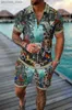 Мужские спортивные костюмы 2023 Лето Мужская мода и повседневная 3D-печать с v-образным вырезом на молнии Рубашка поло с короткими рукавами Мужской комплект из 2 предметов Q240314