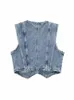 Gilet da donna Donna 2024 Summer Chic Fashion Effetto lavaggio con acqua Ritagliata Gilet di jeans Vintage Scollo a V Gilet femminile Top 6164/110