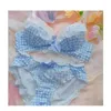 Bras Sets Japanese Bra And Panty Set Teenage Girls Without Steel Ring Lingerie Sexy Plaid Lace Sweet Cotton Cup Underwear Female