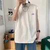Män sommartankstoppar Bomull Löst ärmlösa skjortor Korea mode väst manlig strand västar avslappnad skjorta vit harajuku undertröja 240329