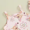 Clothing Sets Infant Girl 3pcs Summer Outfit Shorts Set Butterfly Print Sleeveless Cami Top Floral Ruffle Headband