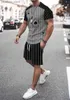 Men's Tracksuits Mens casual fashion striped spade ace short sleeved gray T-shirt and short sleeved set 2023 summer new short sleeved shorts Q240314