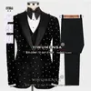 Men's Suits Formal Men For Groom Wear Wedding Handmade Pearls Velvet Tuxedo Custom Made Male Fashion 3 Pieces Banquet Party Dress 2024