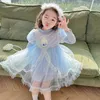 2024 frühling mädchen pailletten puff hülse party kleid kinder perlen gedruckt spitze tüll kleid kinder gaze prinzessin kleidung Z7164