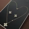 Conjunto de collar y pendientes de lujo con superficie lisa y flor, suéter largo, pendiente de cadena para mujer, boda, circonita completa, joyería nupcial de Dubái S383