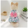 Vêtements de chien Princesse Robe Imprimer Été avec bouton Bowknot Doux Mignon Chiot Chat Jupe Mince Animaux De Mariage Fête Chihuahua Vêtements