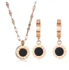 Ensemble de boucles d'oreilles et collier rond noir en or Rose 14K, couleur or Rose, chiffres romains, ensemble de bijoux de mariage pour femmes, vente en gros