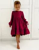 Girl Dresses Winter Girls Suede Long Sleeve Ruffles Cotton Solid Dress Big Children Fashion Party Princess Clothing 7-12Y