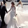 Luxury Wedding Dress Crystal Beaded Lace Mermaid Bridal Gowns With Detachable Train Long Sleeves Elegant Bride Wear 2024