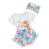 Kläder sätter vsqwlzt spädbarn baby flicka påskkläder kort ärm romper pompom shorts blommor pannband 3 st