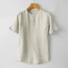 Mannen Casual Shirts Linnen O-hals T Voor Mannen Zomer Ademen Tops Mode Kleding Strand Dragen Korte Mouw 2024