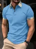 メンズラペル印刷ポロシャツ夏のソリッドカラーショートスリーブトップTシャツシャッドスリムビジネスメンズ衣類240312